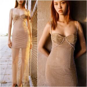 Self-Portrait Embellished Fishnet Maxi Dress NEW US Size 2 / UK 6